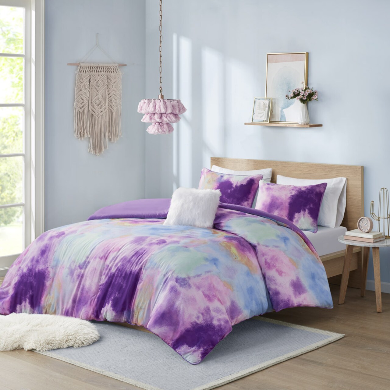 Gracie Mills Watercolor Tie Dye Printed Duvet Cover Set with Throw Pillow - GRACE-14069